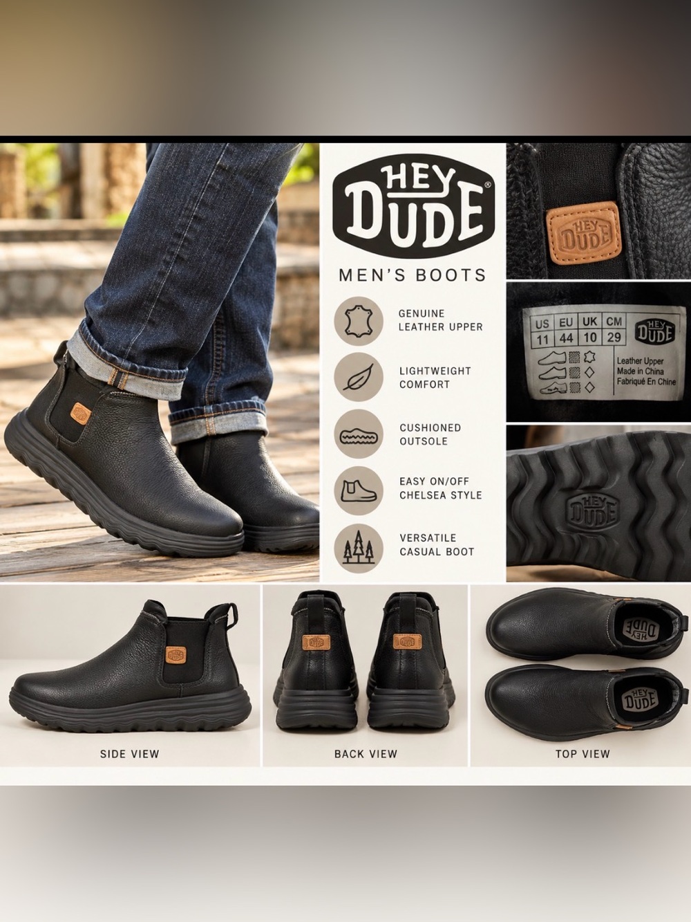 Men’s size 11 Chelsea style work boots by hey dude, leather